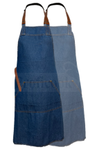 Denim apron with leather accessories