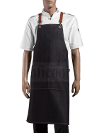 Denim apron with cross leather straps