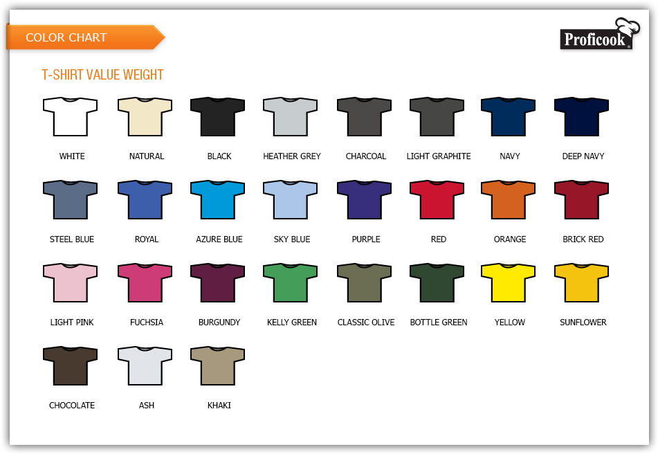 Fruit Of The Loom T Shirt Color Chart